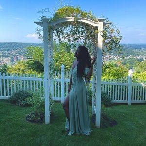 LULUS- Easy Listening Sage Green Cold-Shoulder Wrap Maxi Dress